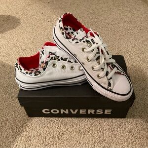 Converse White Sneakers with Red Leopard Accents brand new never worn